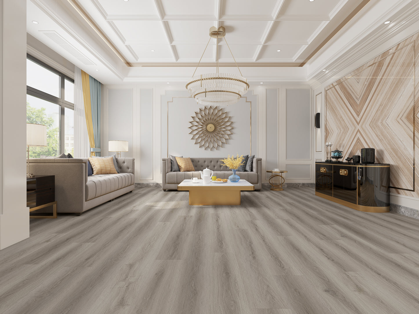 Urban gray vinyl plank flooring in Orlando by JVB Decor – waterproof and modern design.