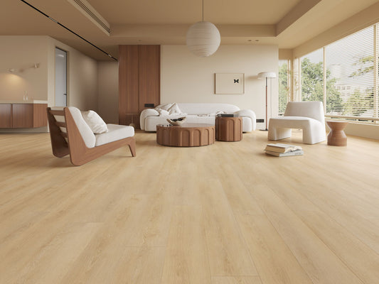 Beige vinyl plank flooring in Orlando by JVB Decor – waterproof and modern design.