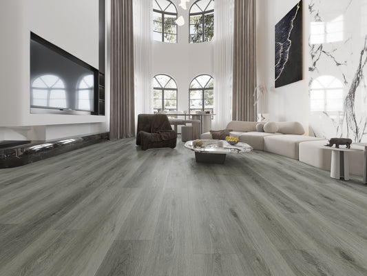 Classic gray vinyl plank flooring in Orlando by JVB Decor – waterproof and elegant design.