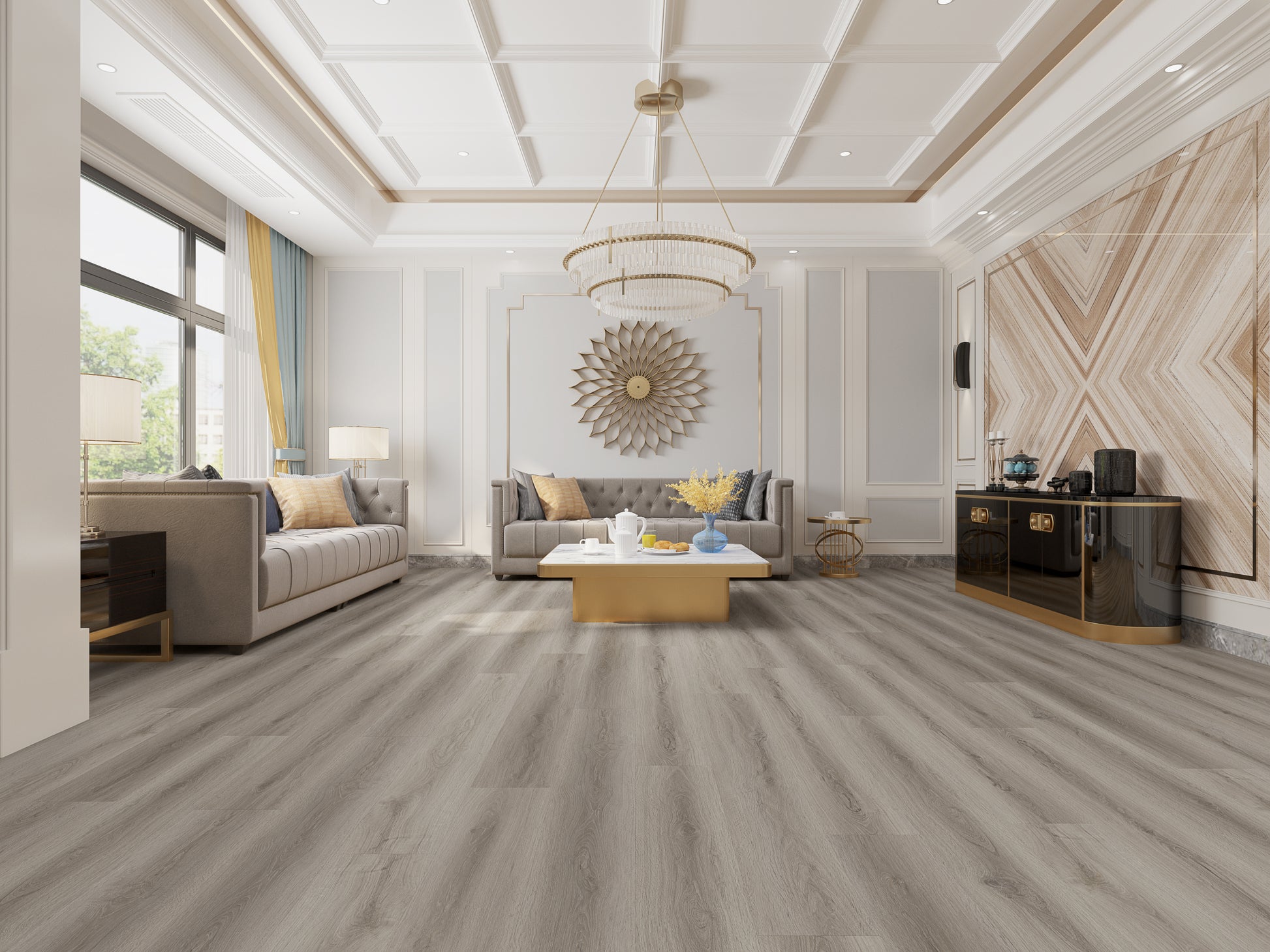 Urban gray vinyl plank flooring in Orlando by JVB Decor – waterproof and modern design.